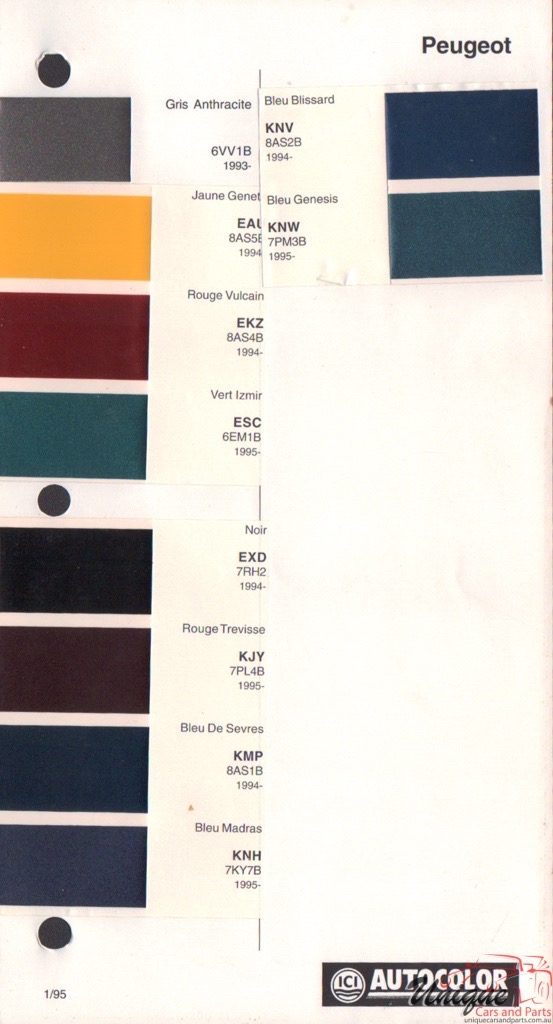 1993-1995 Peugeot Paint Charts Autocolor 3